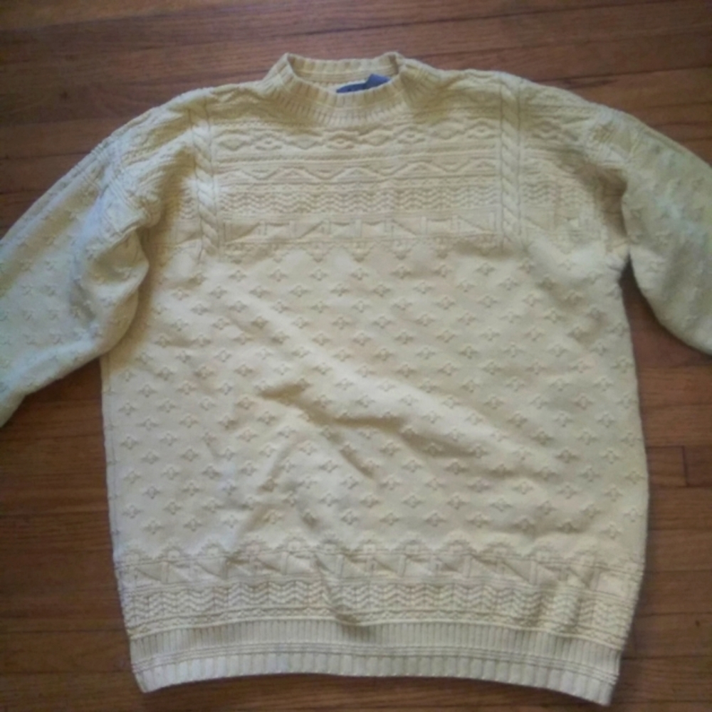 Liz Claiborne Vintage Chunky Knit Sweater Yellow Embroidered Size Medium Petite